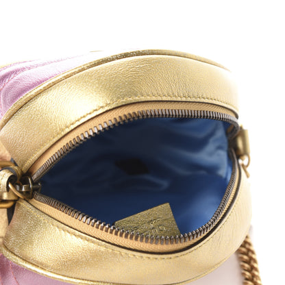 Gucci Metallic Calfskin Matelasse Mini GG Marmont Round Shoulder Bag Gold Pink 5 of 10