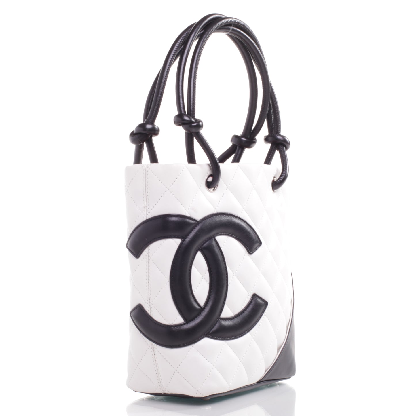 Calfskin Quilted Small Cambon Tote White Black