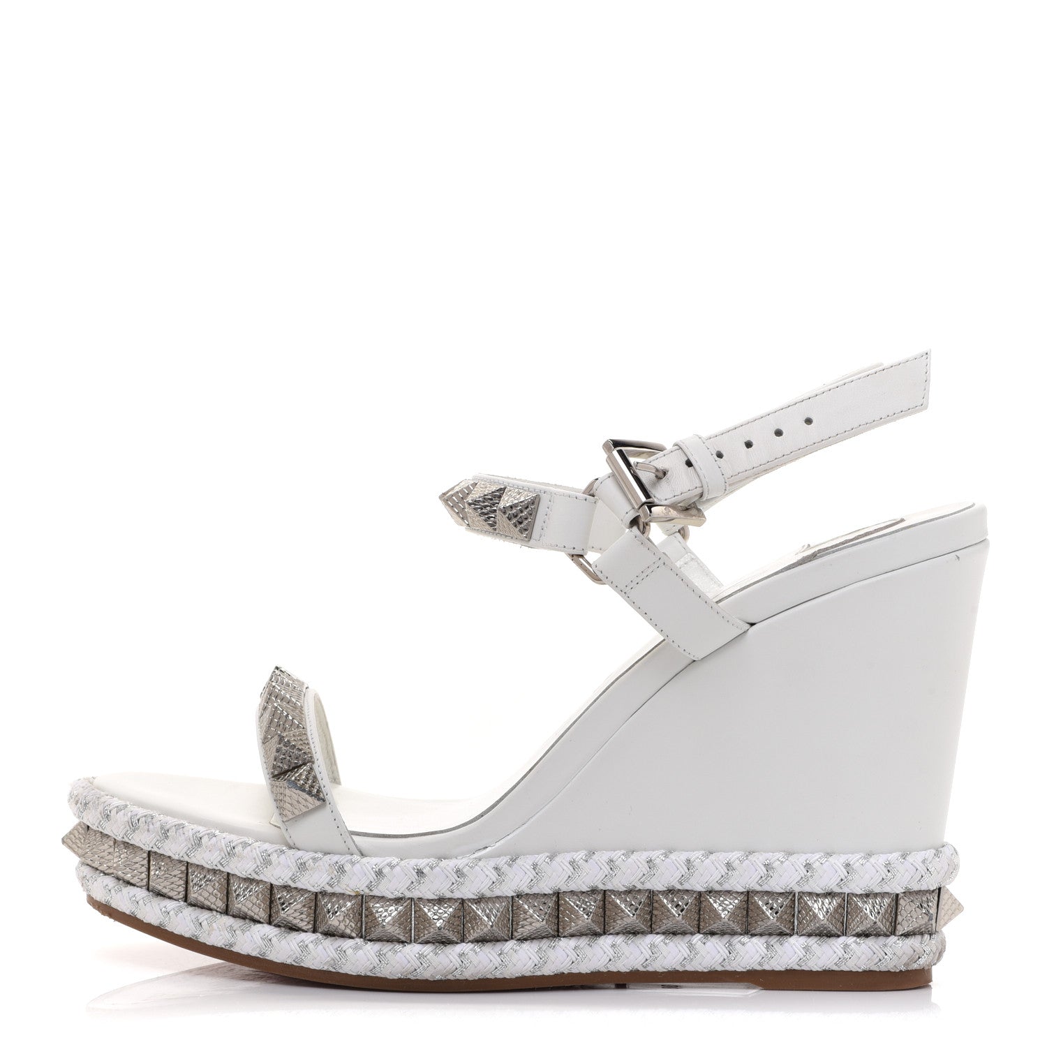 Christian Louboutin Nappa Pyraclou 110 Wedge Sandals 38 White 1 of 16