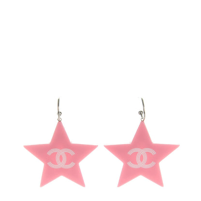 Chanel Resin CC Star Drop Earrings Pink Green 1 of 3
