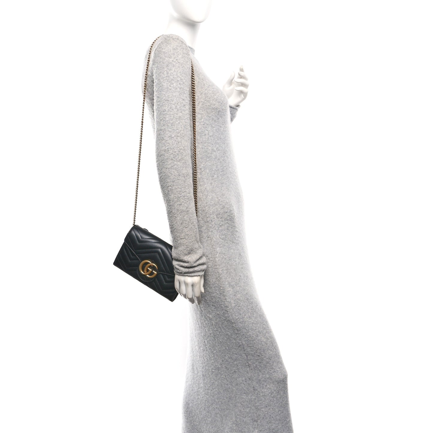 Calfskin Matelasse GG Marmont Chain Wallet Black