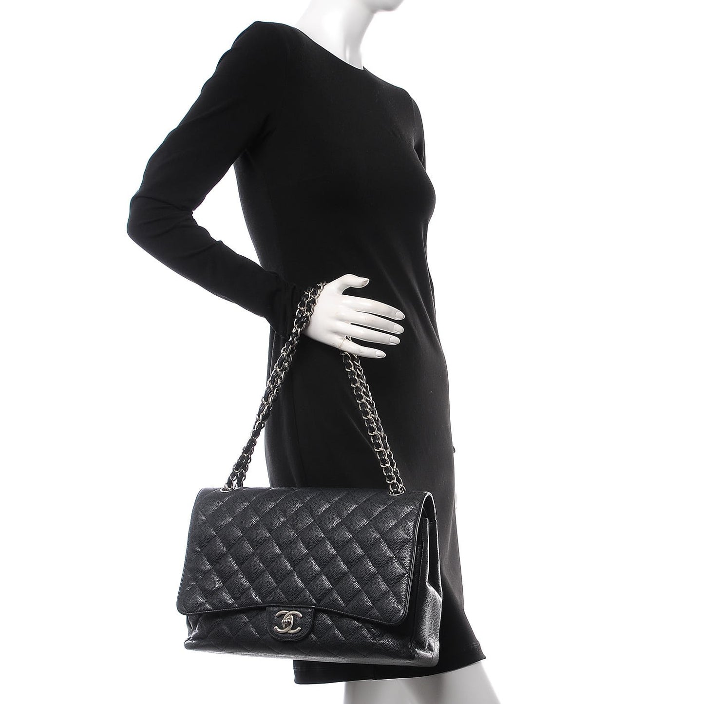 Caviar Quilted Maxi Double Flap Black