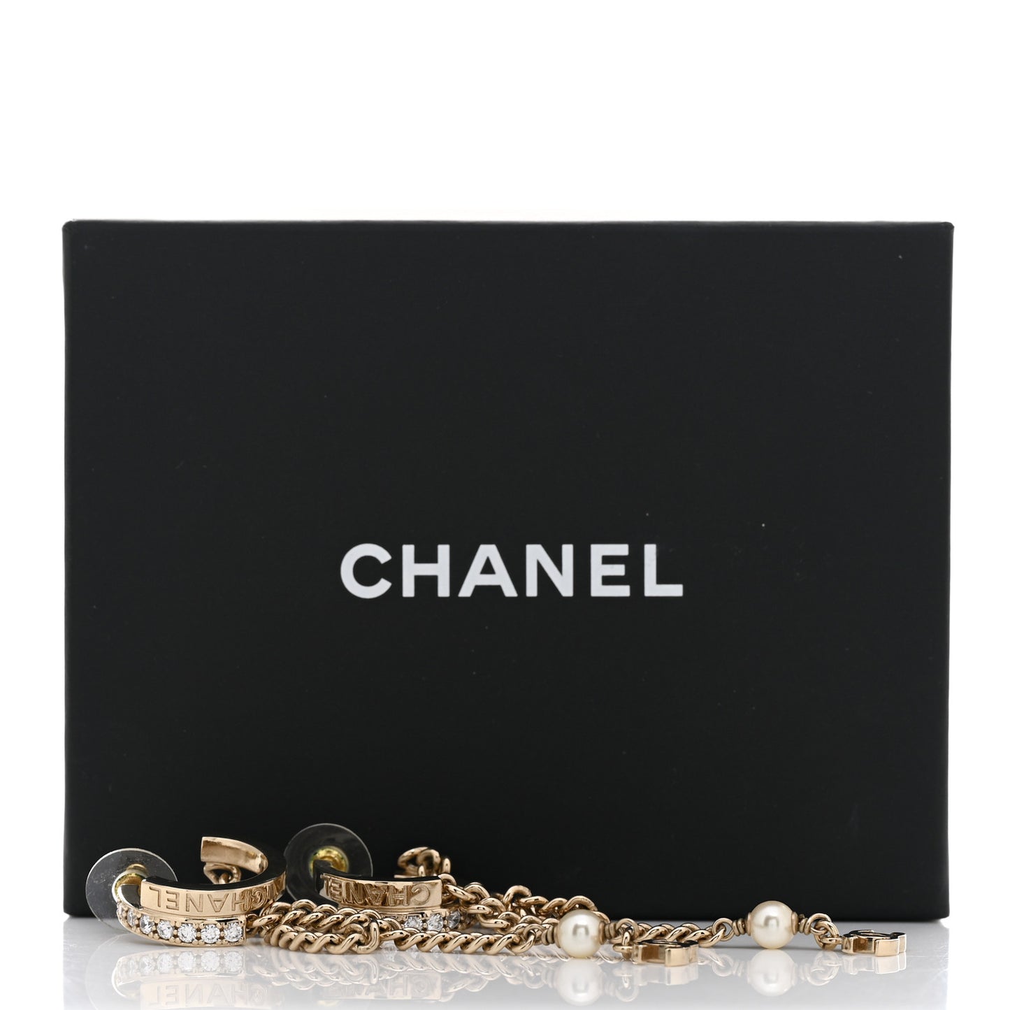 Pearl Crystal CC Long Chain Drop Earrings Gold