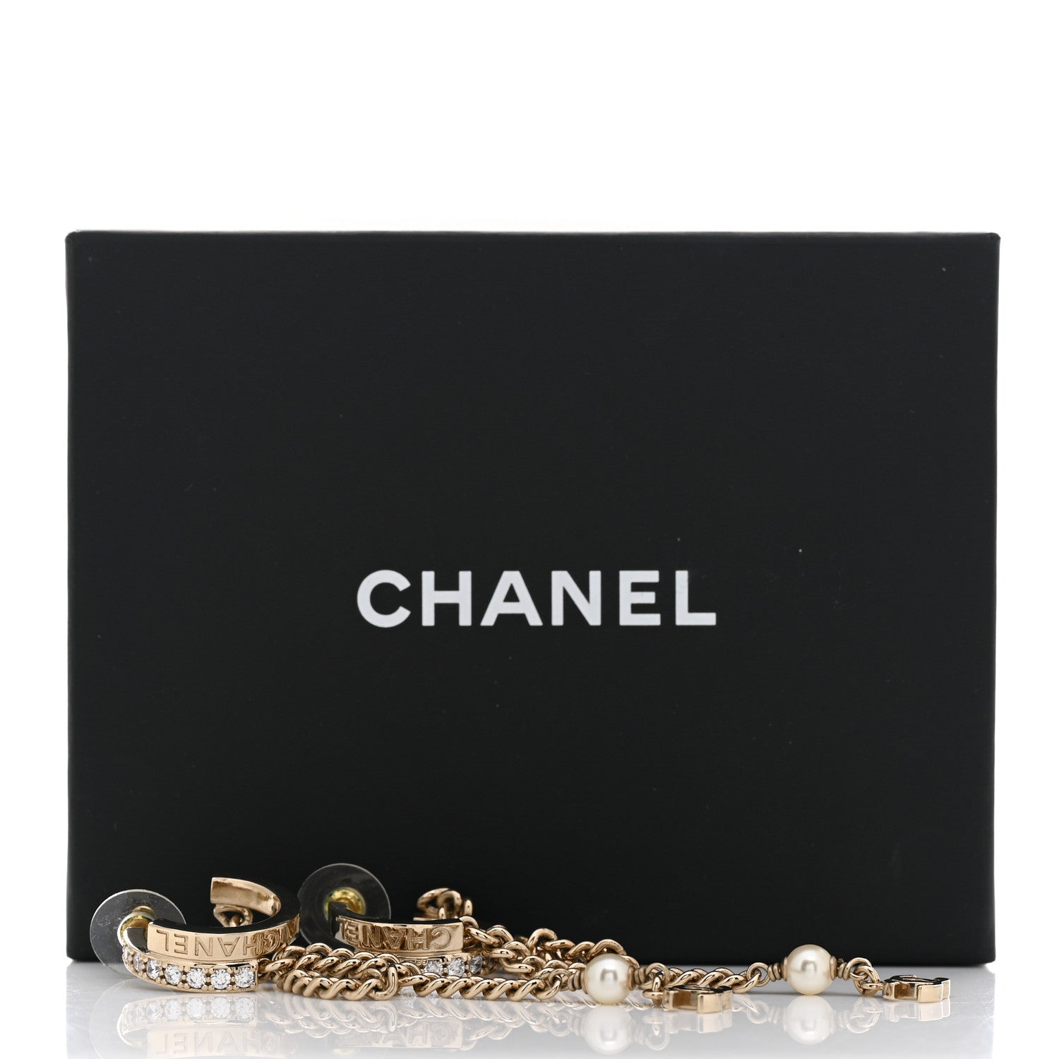 Chanel Pearl Crystal CC Long Chain Drop Earrings Gold 6 of 6