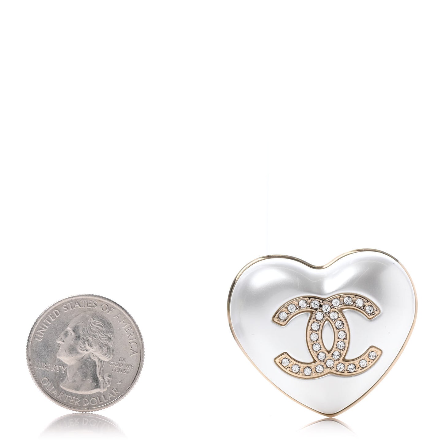 Resin Crystal CC Heart Brooch Pearly White Gold