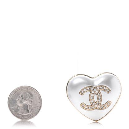 Chanel Resin Crystal CC Heart Brooch Pearly White Gold 2 of 4