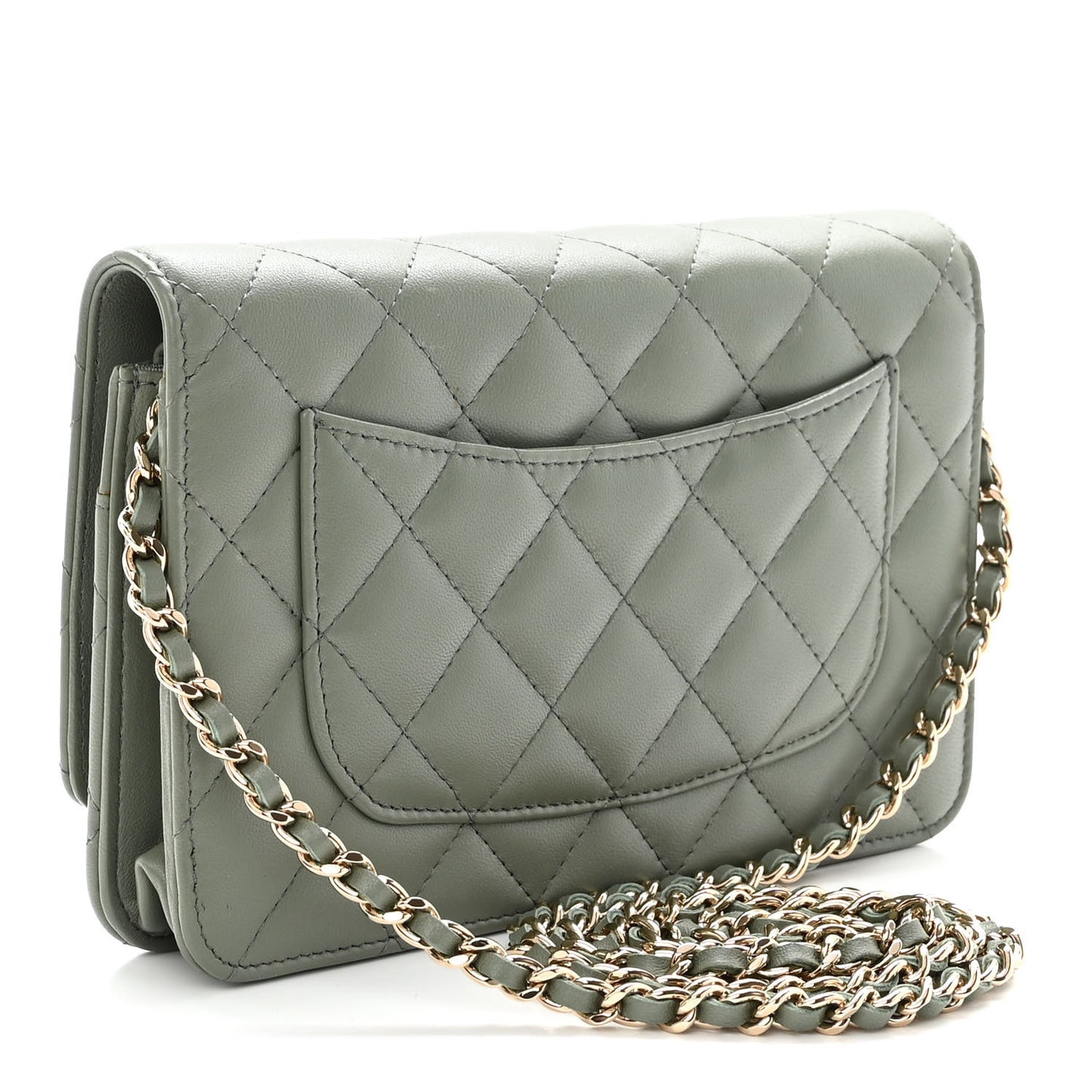 Lambskin Quilted Wallet On Chain WOC Green