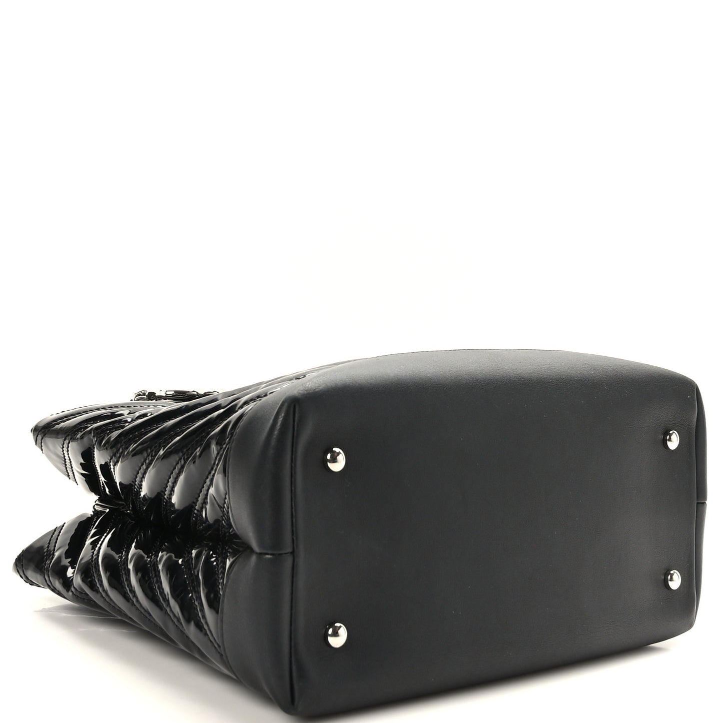 Patent Chevron Shopper Tote Black