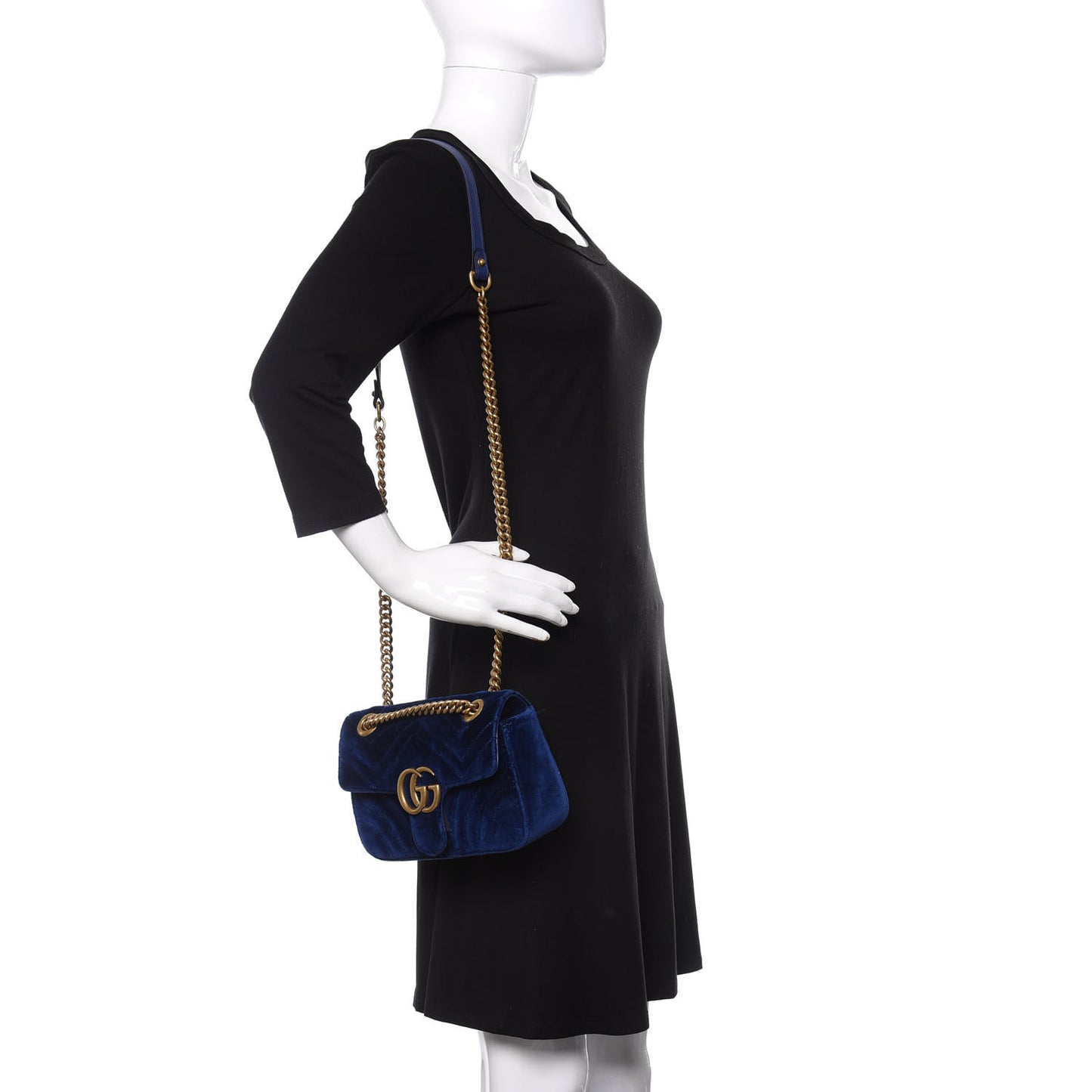 Velvet Matelasse Mini GG Marmont Shoulder Bag Cobalt Blue