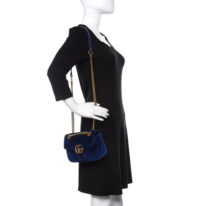 Gucci Velvet Matelasse Mini GG Marmont Shoulder Bag Cobalt Blue 2 of 9