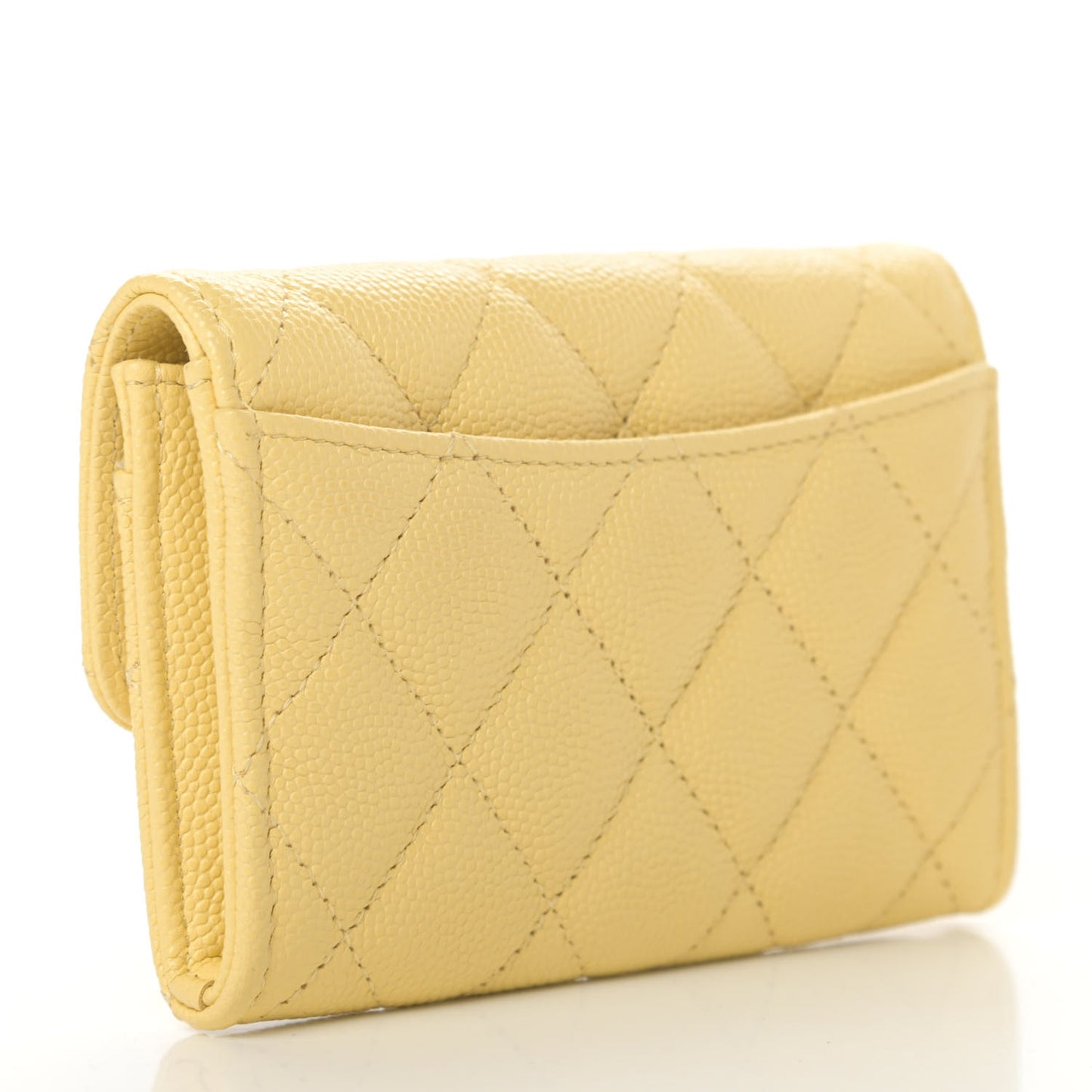 Caviar Quilted Flap Card Holder Wallet Yellow
