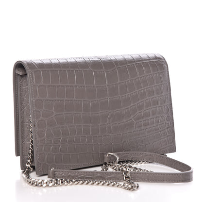 Saint Laurent Calfskin Crocodile Embossed Kate Monogram Tassel Chain Wallet Fog 3 of 10