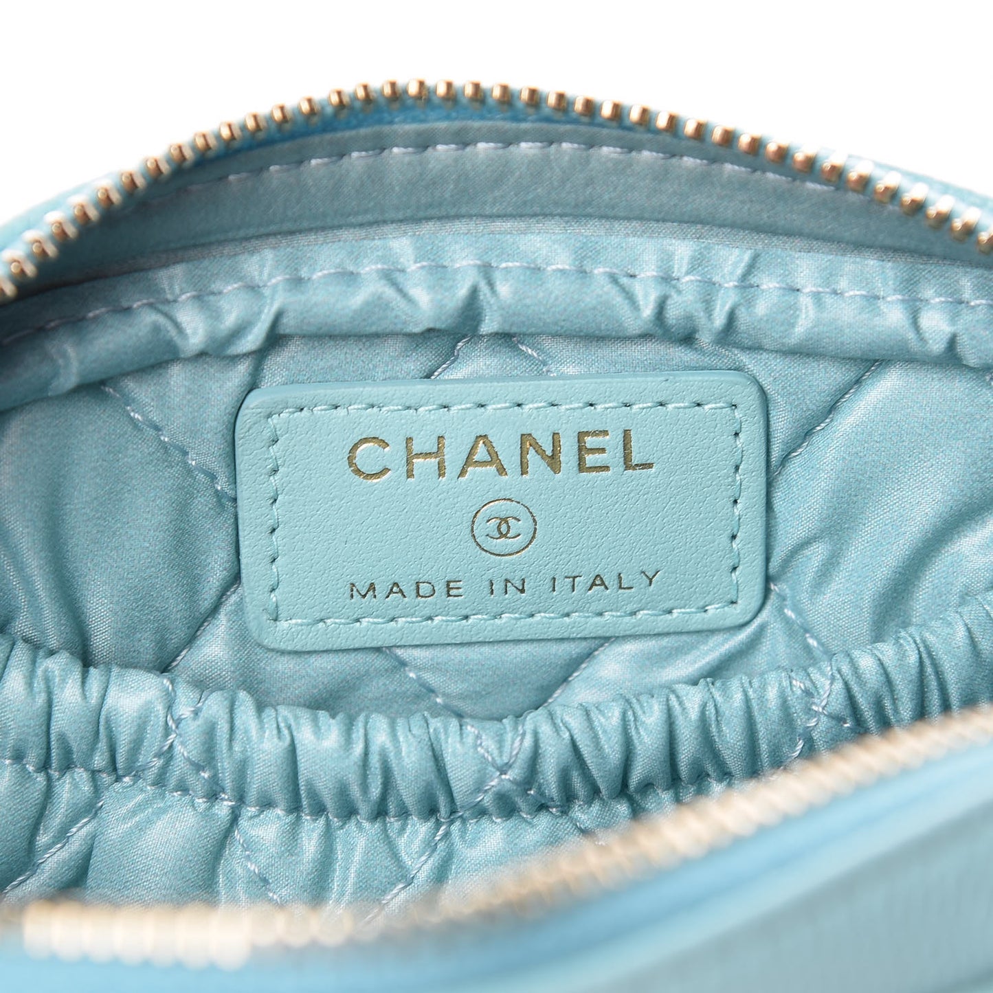 Caviar Quilted Small Curvy Pouch Cosmetic Case Light Blue