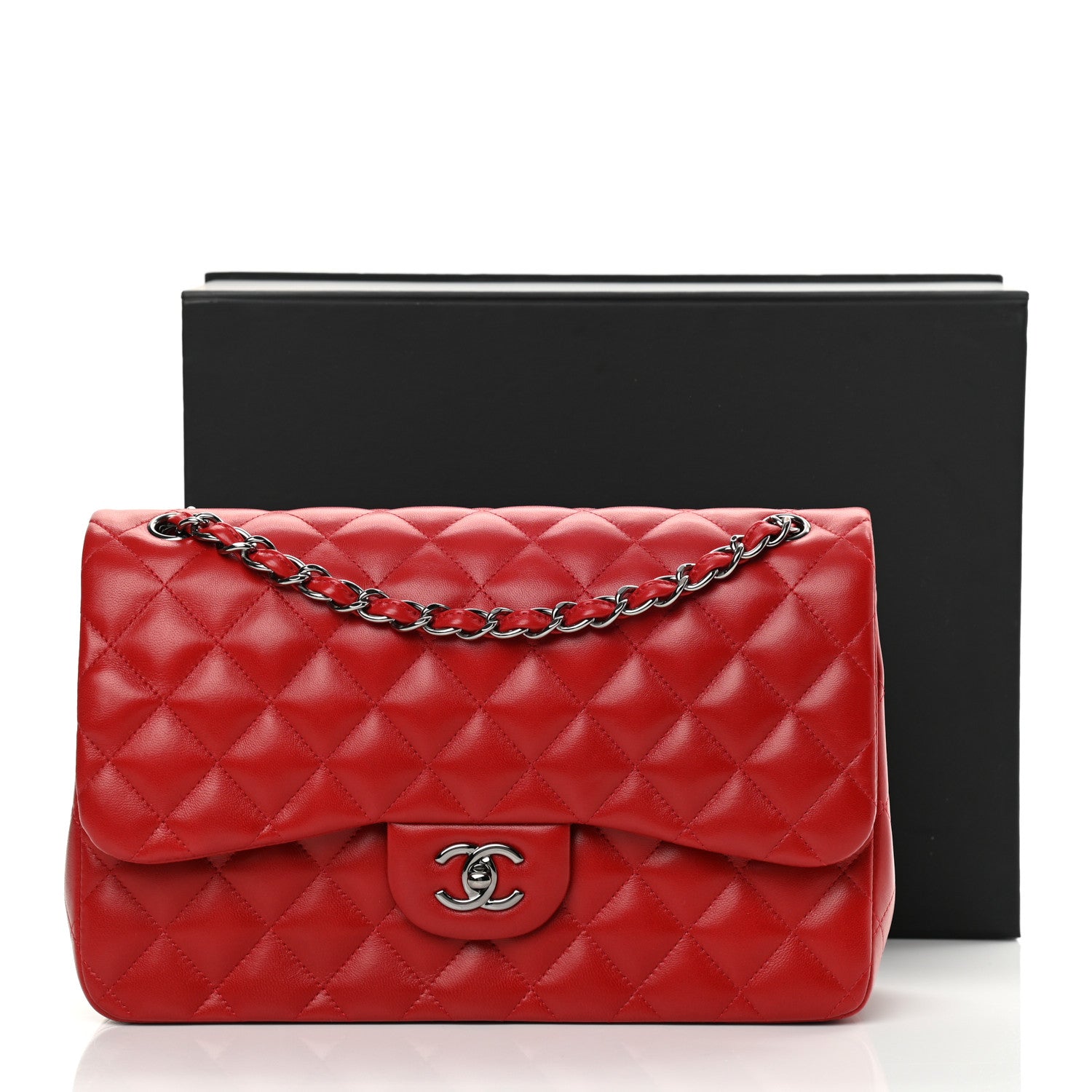 Chanel Lambskin Quilted Jumbo Double Flap Red 13 of 13