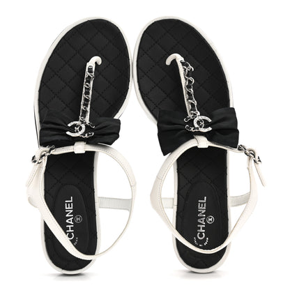 Chanel Lambskin Crystal Chain CC Logo Thong Sandals 38 White 2 of 10