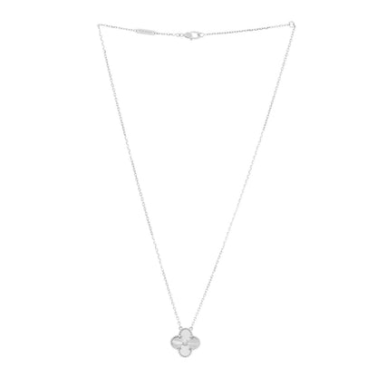 Van Cleef & Arpels 18K White Gold Diamond Guilloche Vintage Alhambra Pendant Necklace 3 of 6