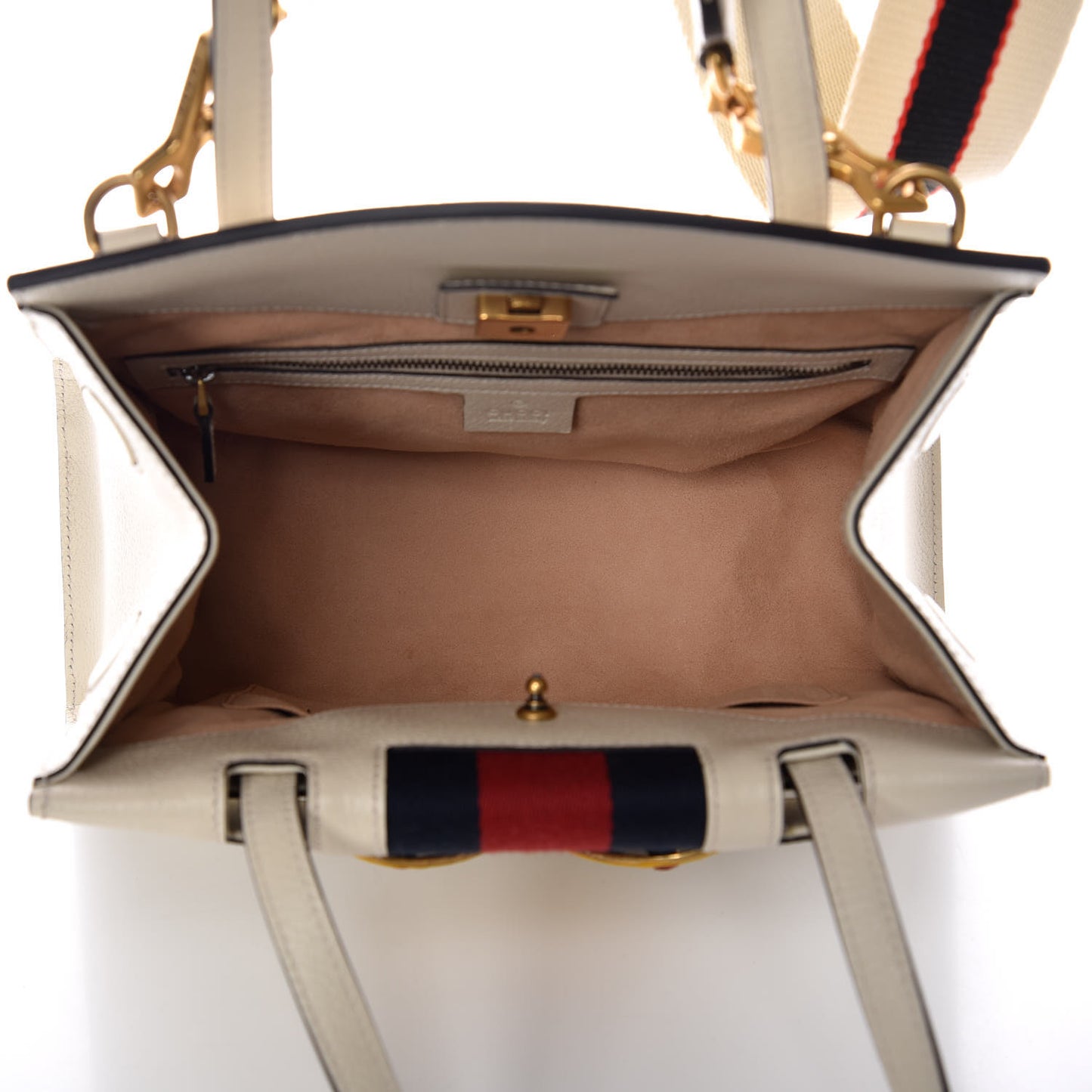 Grained Calfskin Web Stripe Butterfly Medium Totem Top Handle Bag White