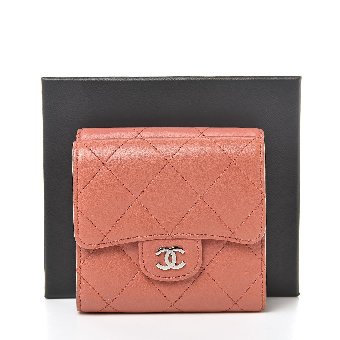 Lambskin Quilted Compact Flap Wallet Red