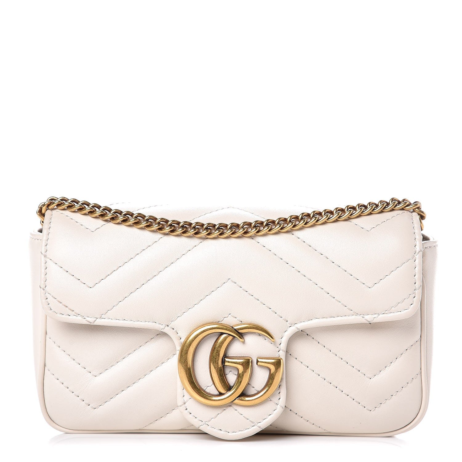 Gucci Calfskin Matelasse Super Mini GG Marmont Shoulder Bag White 1 of 7