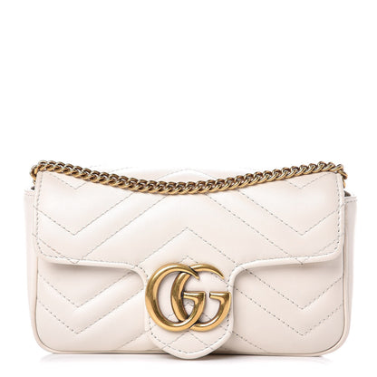 Gucci Calfskin Matelasse Super Mini GG Marmont Shoulder Bag White 1 of 7