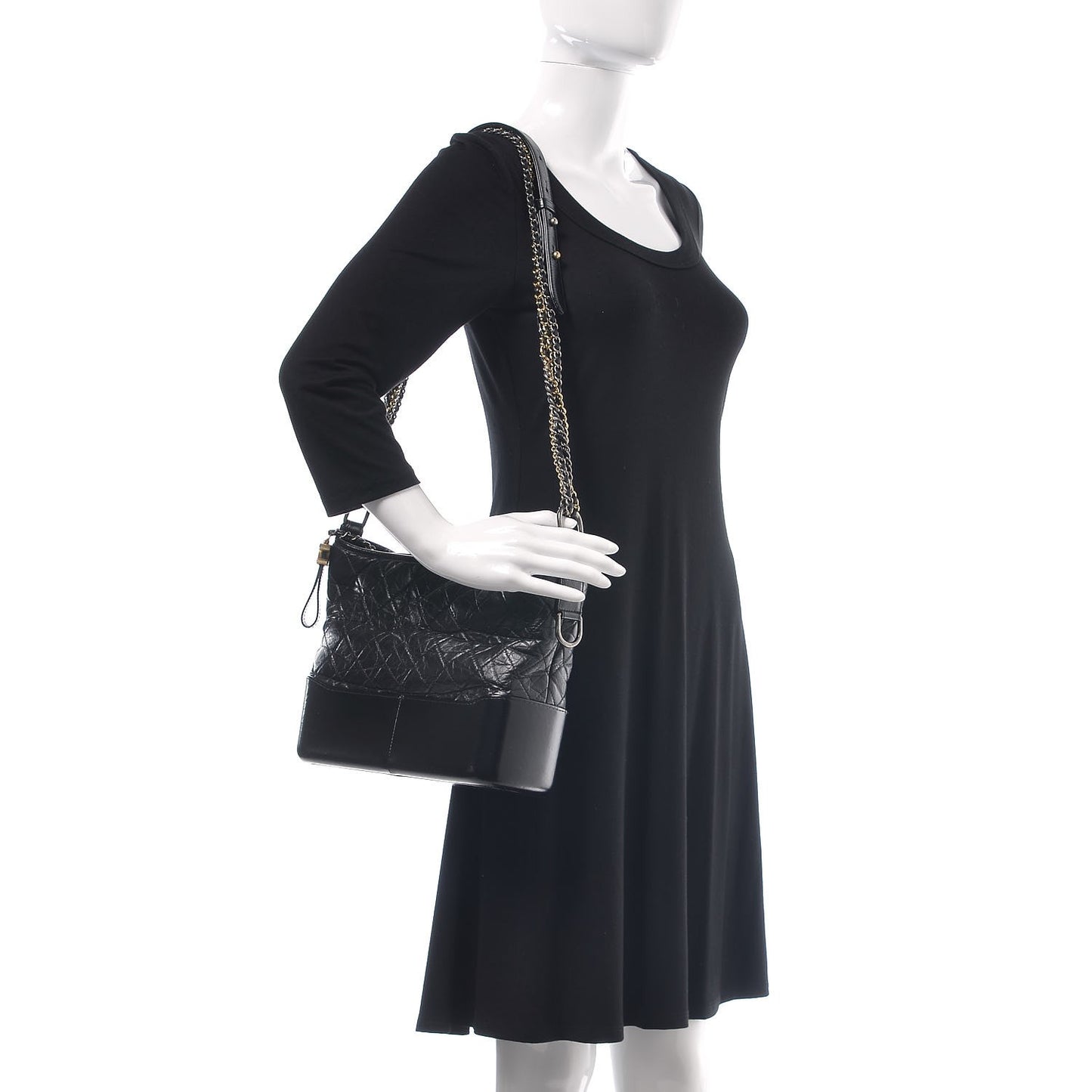 Aged Calfskin Quilted Medium Gabrielle Hobo Black