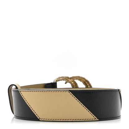 Gucci Calfskin Striped Textured Double G 50mm Belt 100 40 Black Beige 2 of 5