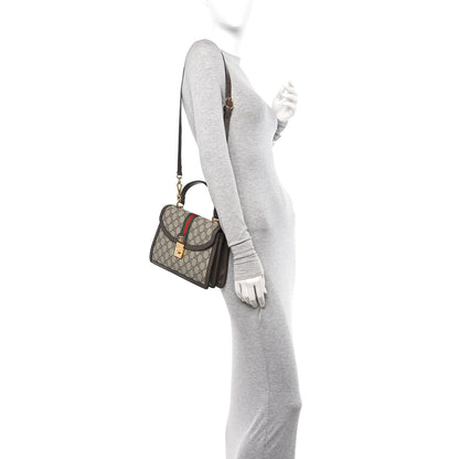 Gucci GG Supreme Monogram Textured Dollar Calfskin Web Small Ophidia Padlock Top Handle Bag Beige Ebony New Acero 2 of 15