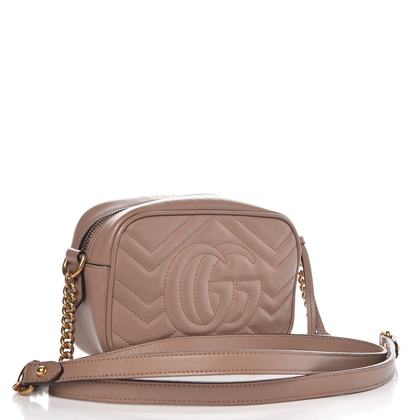 Calfskin Matelasse Mini GG Marmont Chain Shoulder Bag Nude