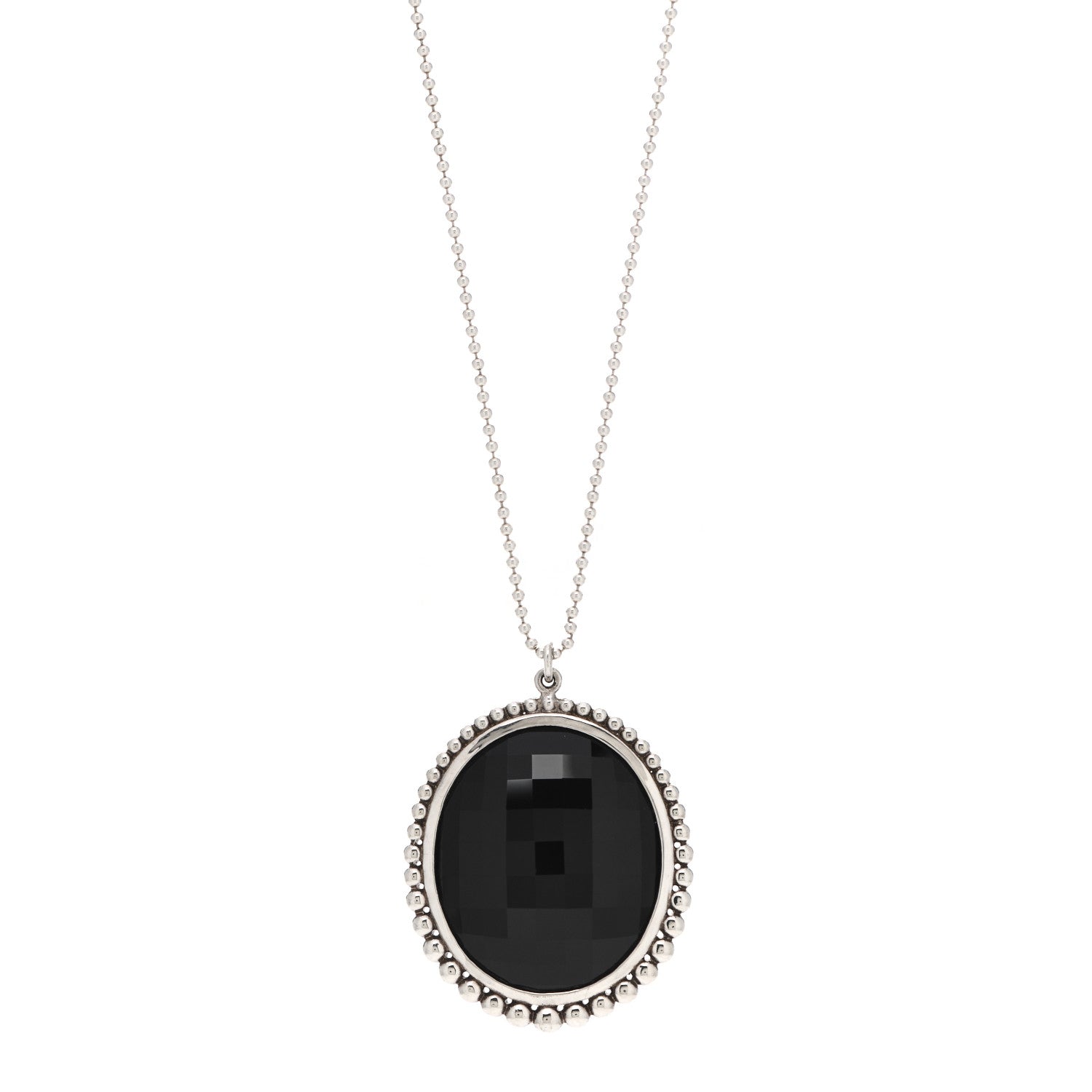 Tiffany Sterling Silver Onyx Ziegfeld Oval Pendant Necklace 1 of 5