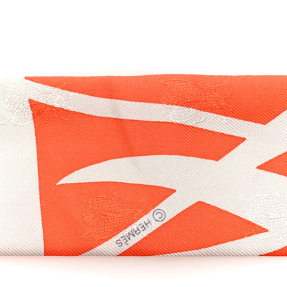Hermes Silk Calfskin Bouquet Final Fringed Twilly Orange Gris Perle Vermillion 4 of 5