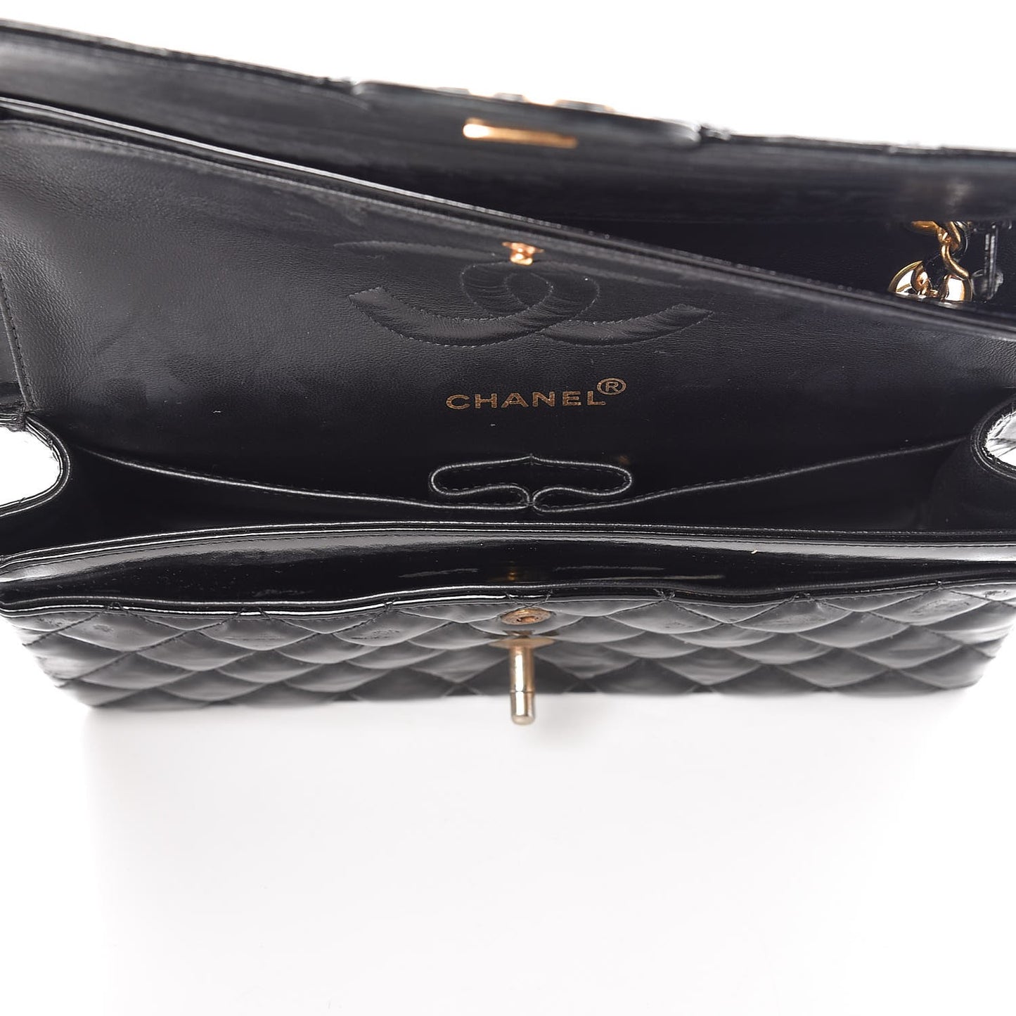 Patent Quilted Medium Double Flap Black