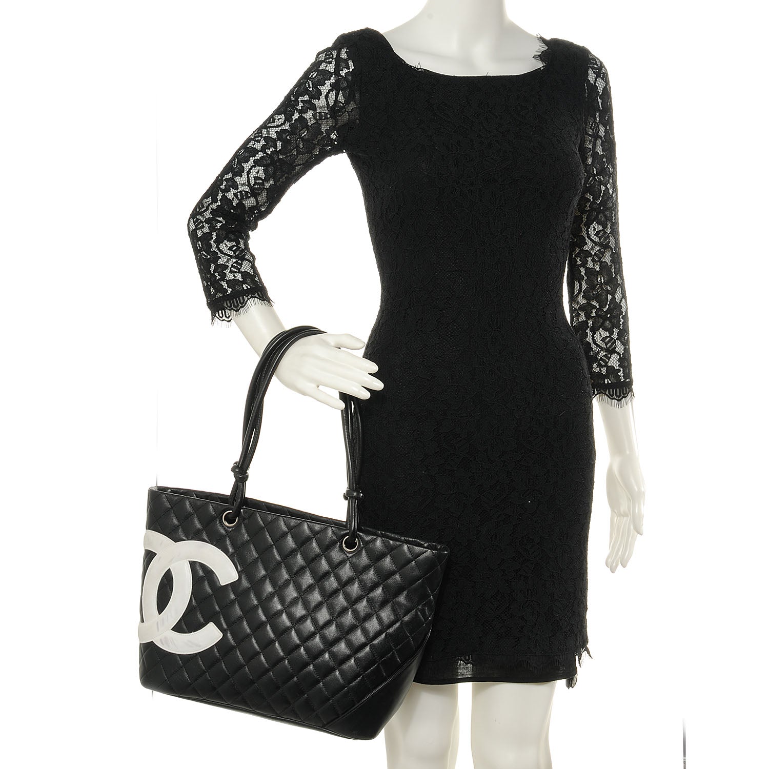 Chanel Calfskin Quilted Large Cambon Tote Black White 2 of 9
