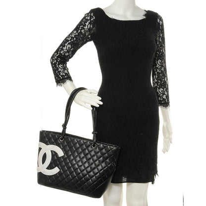 Chanel Calfskin Quilted Large Cambon Tote Black White 2 of 9