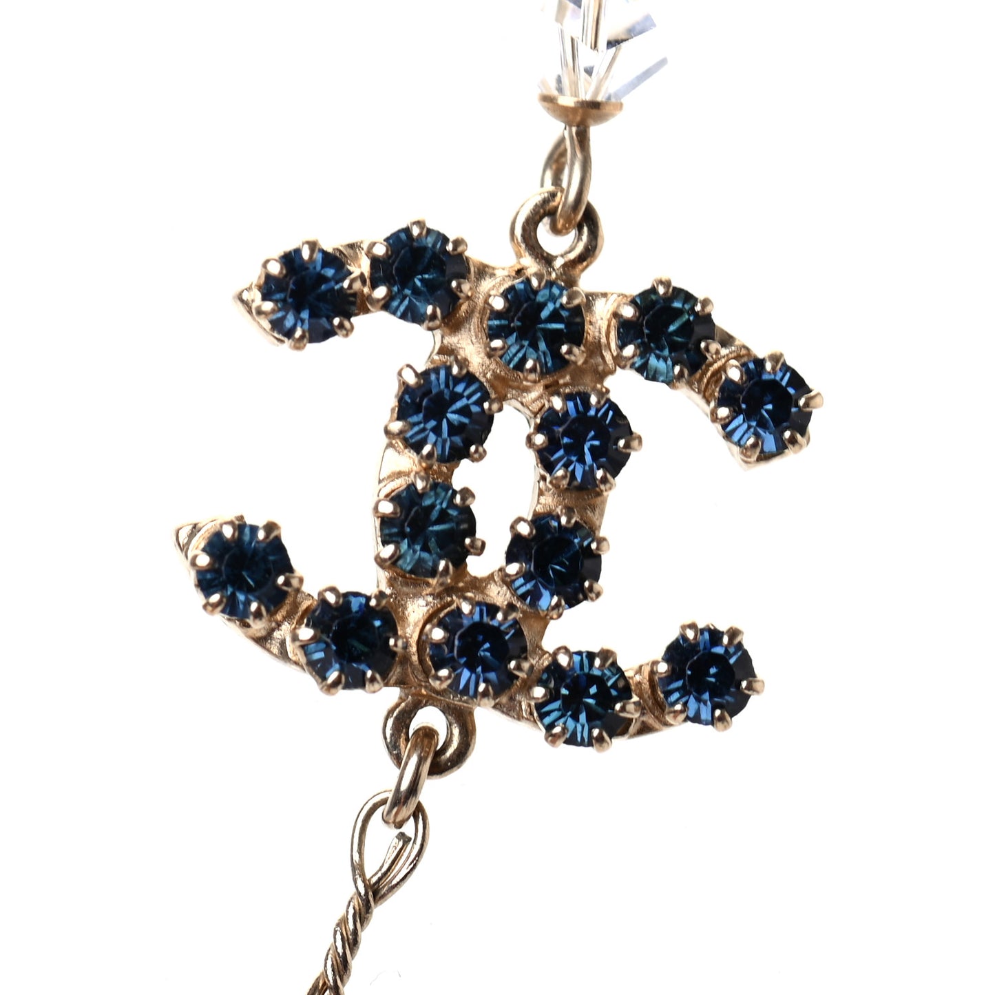 Crystal Pearl Bead CC Long Necklace Gold Blue
