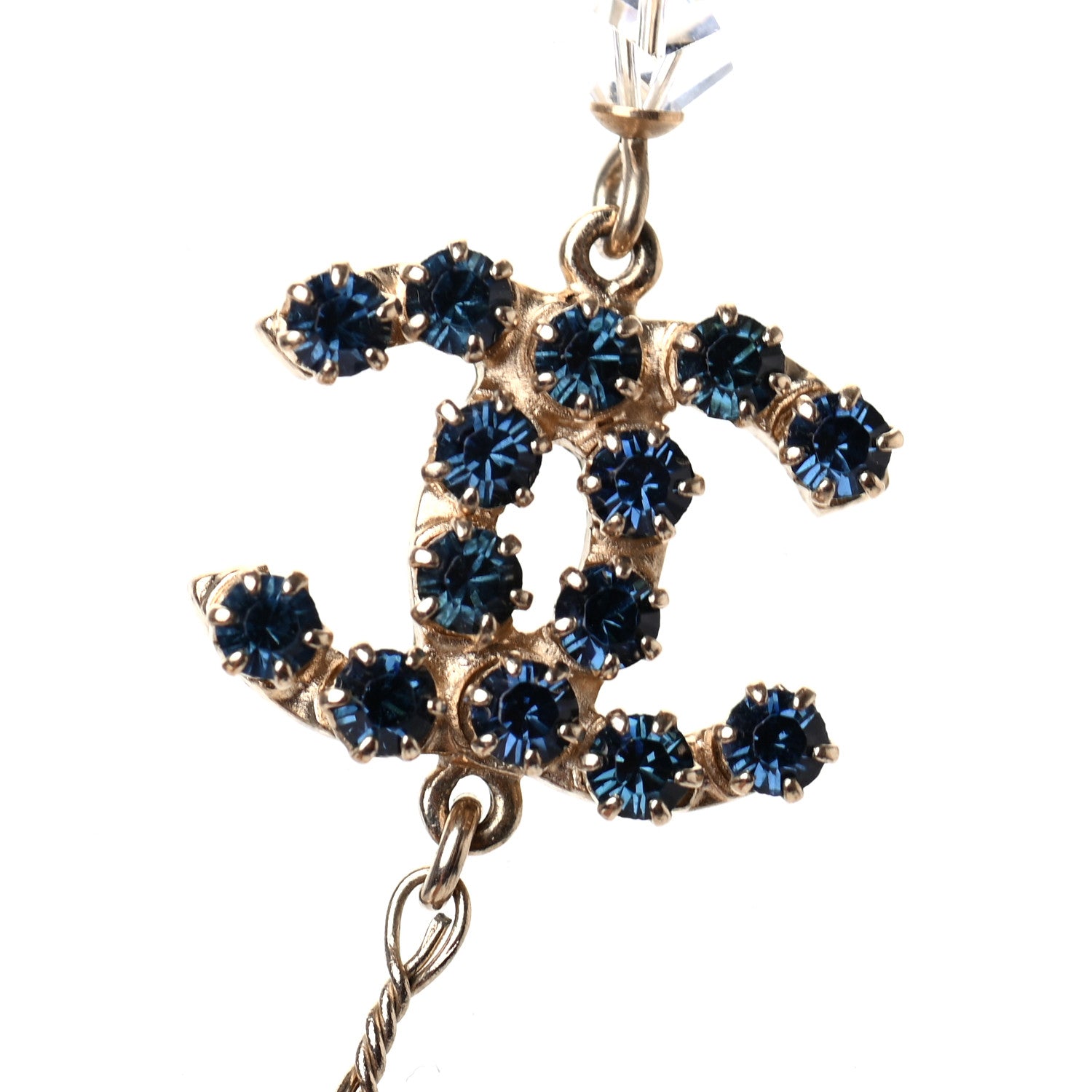 Chanel Crystal Pearl Bead CC Long Necklace Gold Blue 5 of 6