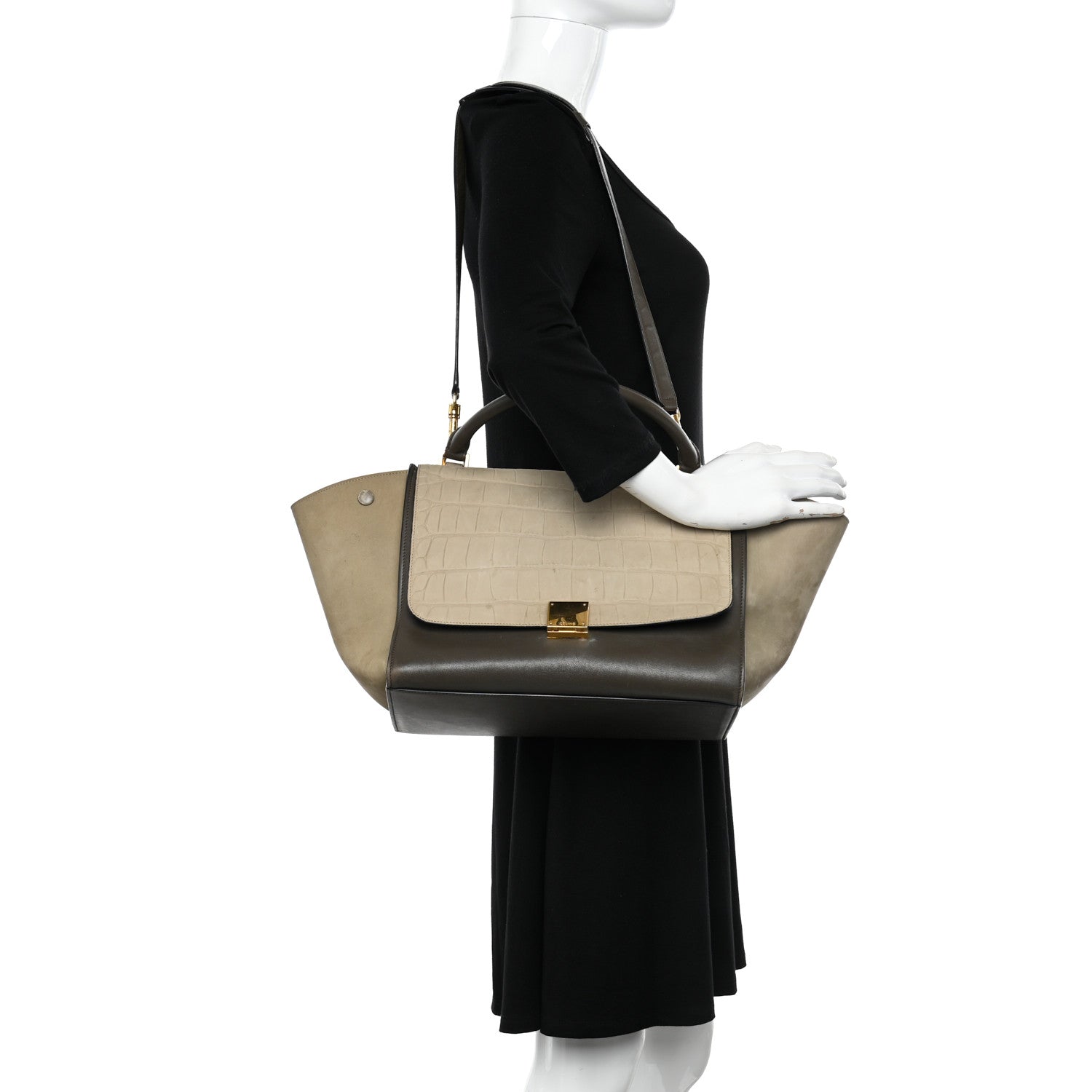 Celine Crocodile Embossed Calfskin Suede Medium Trapeze Taupe 2 of 10