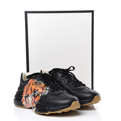 Gucci Calfskin Tiger Print Mens Rhyton Sneakers 11 Black 8 of 8