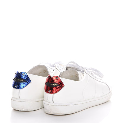 Saint Laurent Calfskin Metallic Ayers Signature Court Lips Sneakers 38 Optic White 4 of 13
