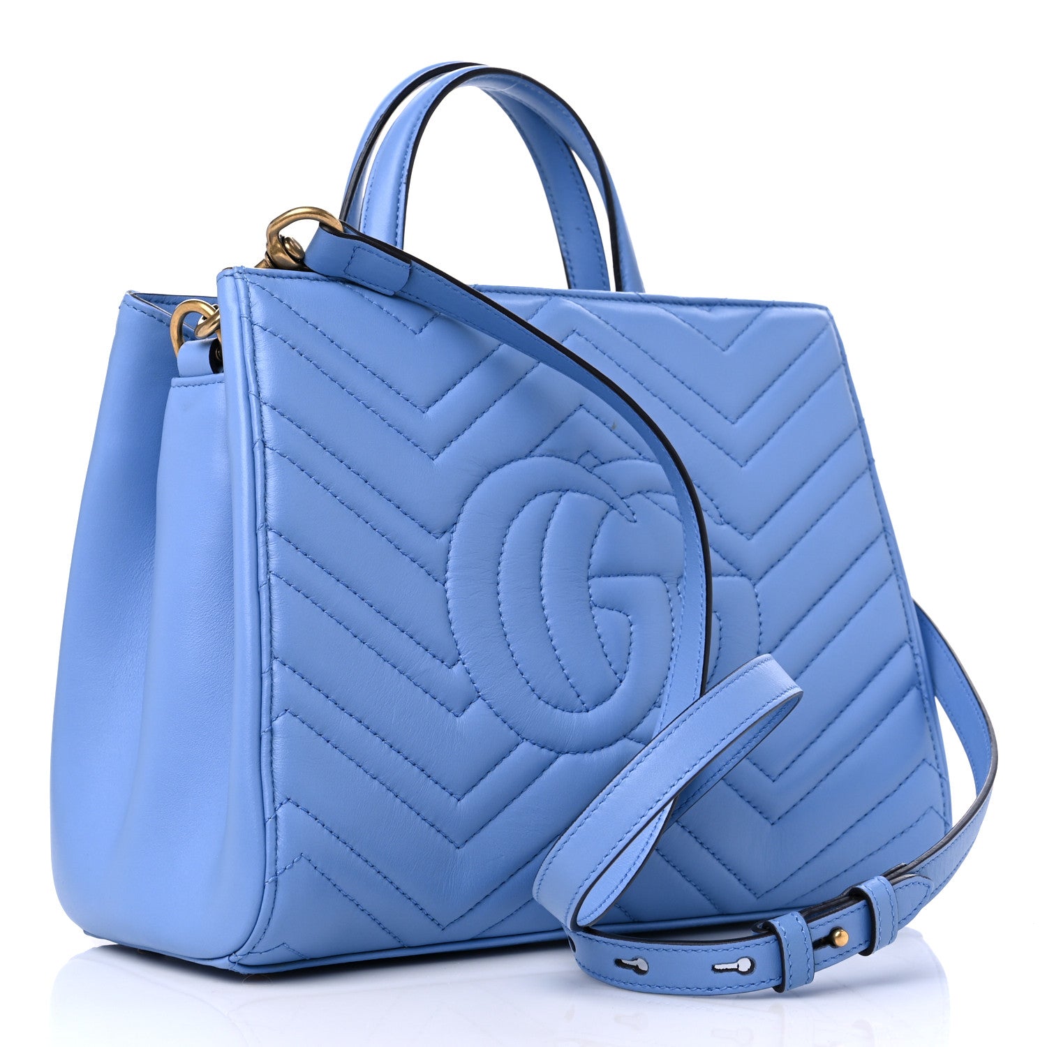 Gucci Calfskin Matelasse Small GG Marmont Tote Clear Sky Blue 3 of 10