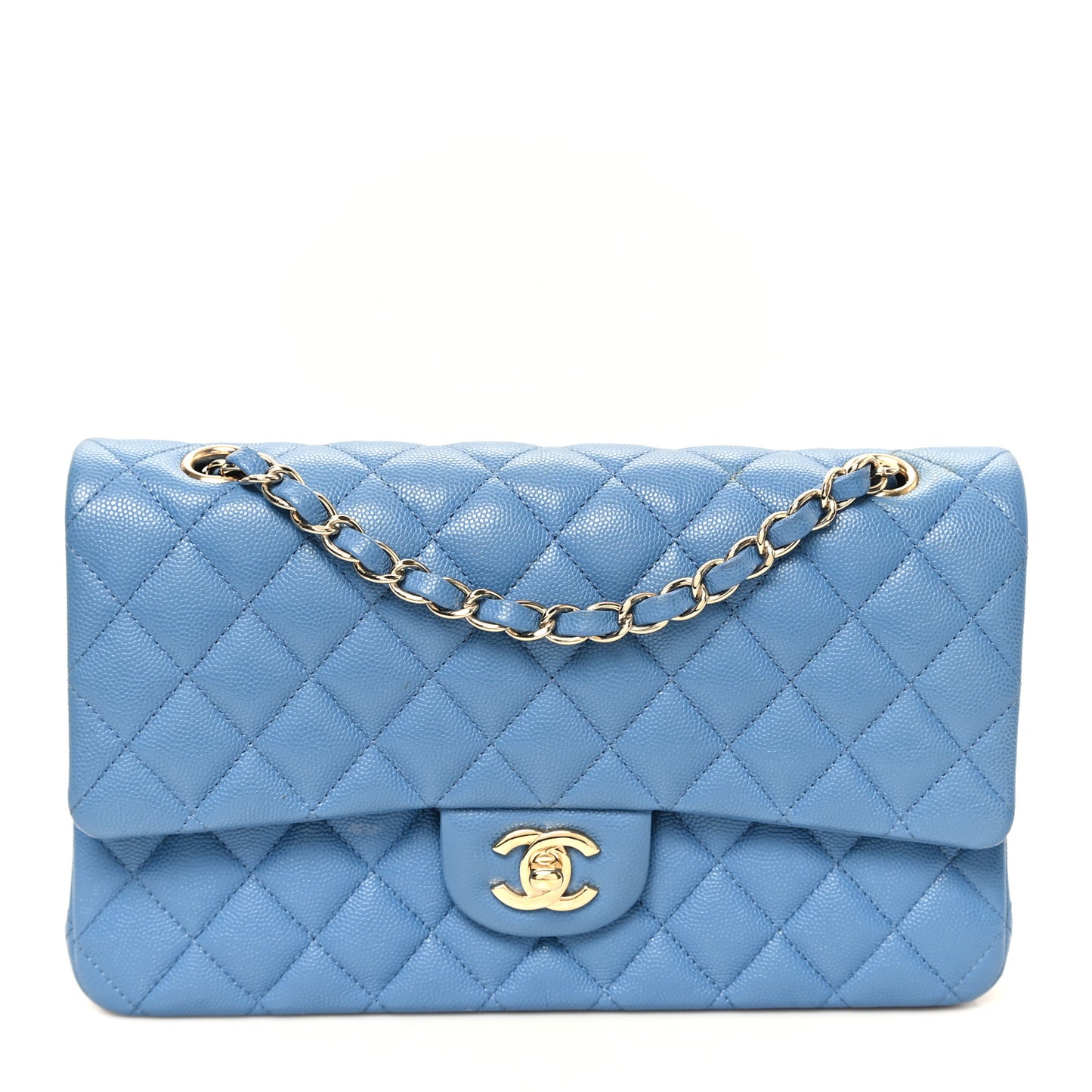 Caviar Quilted Medium Double Flap Blue