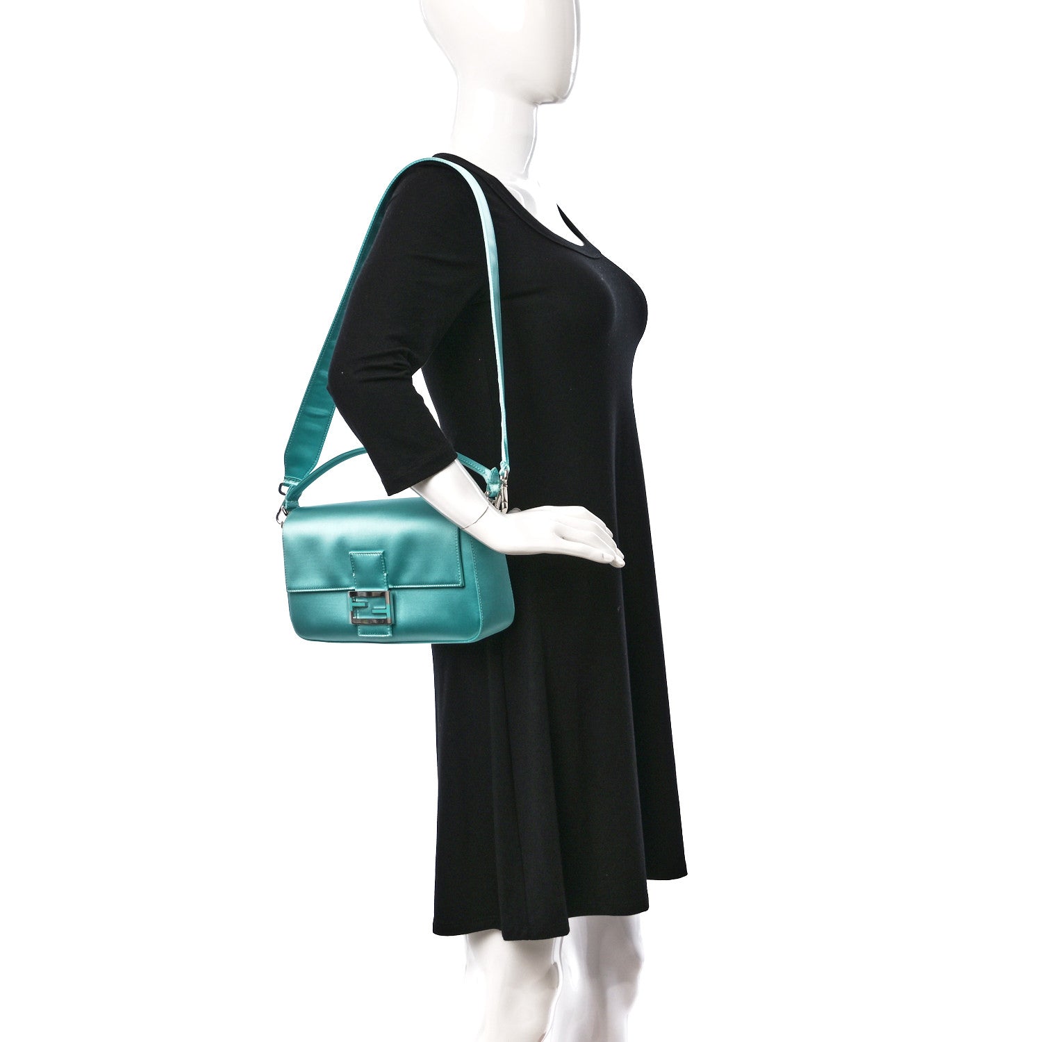 Fendi X TIFFANY Satin Nappa Silver Baguette Blue Tiffany Silver 2 of 11