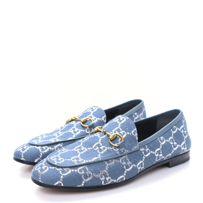 Gucci Canvas Lame GG Monogram Horsebit Womens Jordaan Loafers 37.5 Blue Silver Cornflower Blue 3 of 8