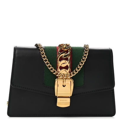 Gucci Calfskin Super Mini Sylvie Chain Shoulder Bag Black 1 of 9