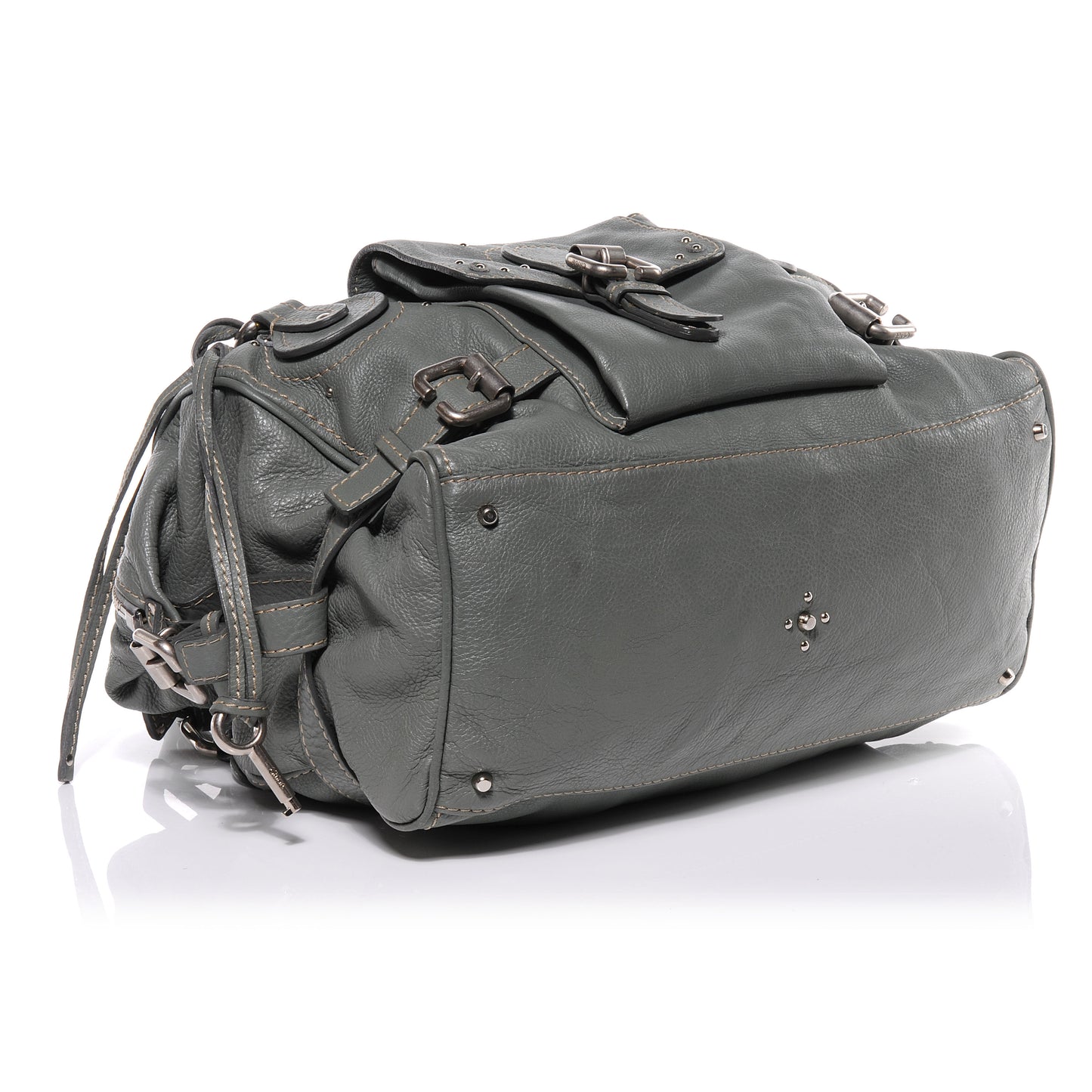 Leather Paddington Front Pocket Tote Gris Vert