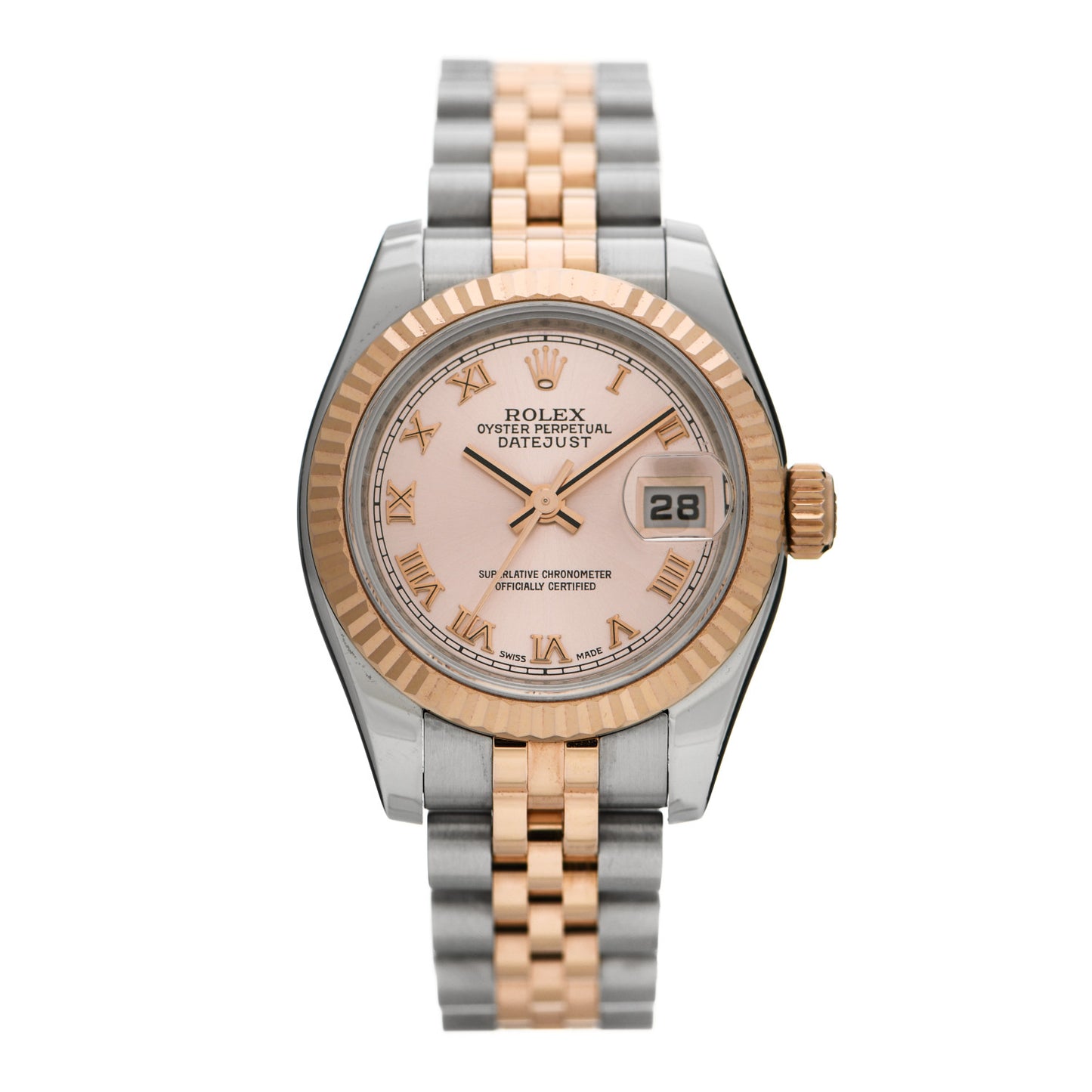 Stainless Steel 18K Everose Gold 26mm Oyster Perpetual Datejust Watch Pink Roman 179171