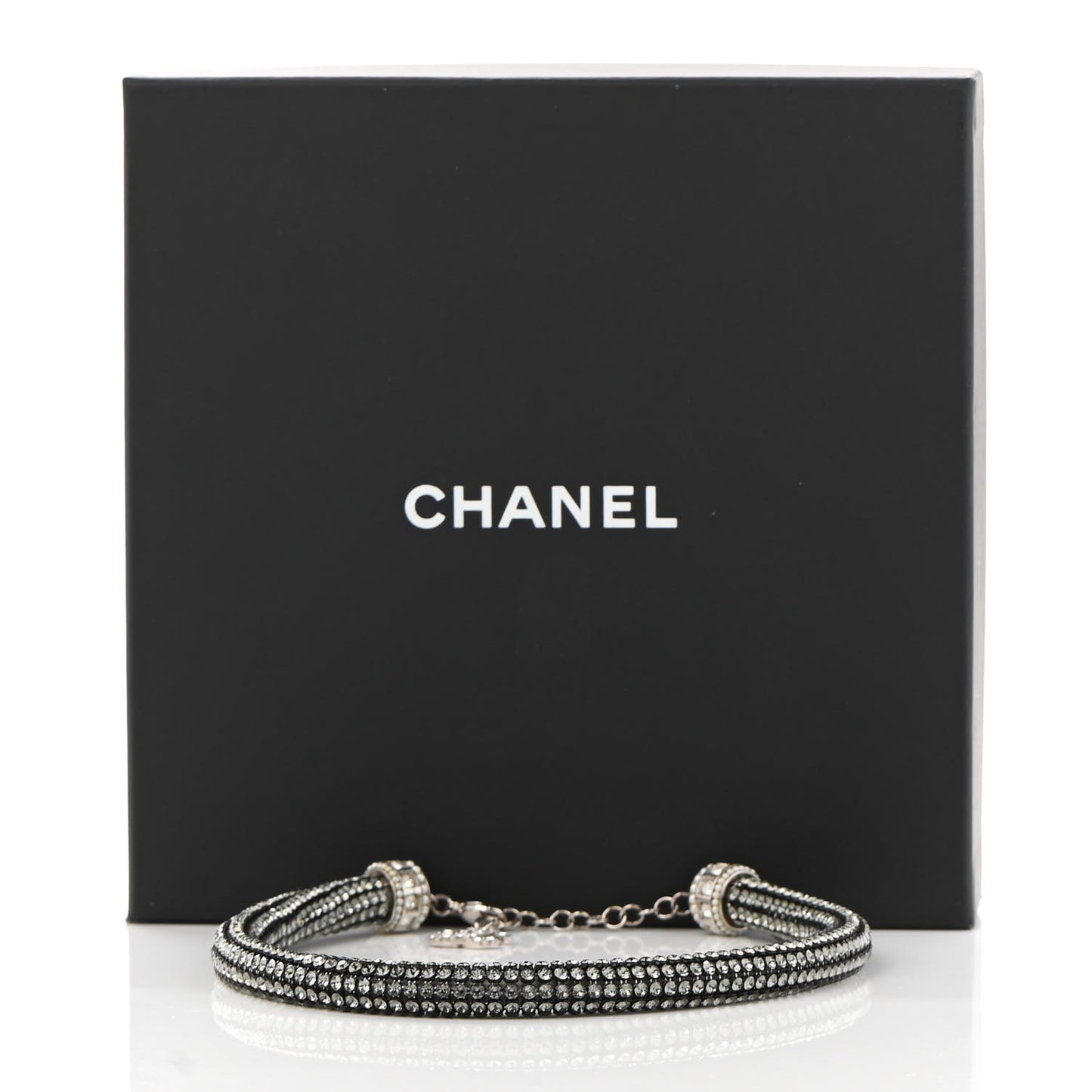 Crystal CC Logo Choker Necklace Dark Grey