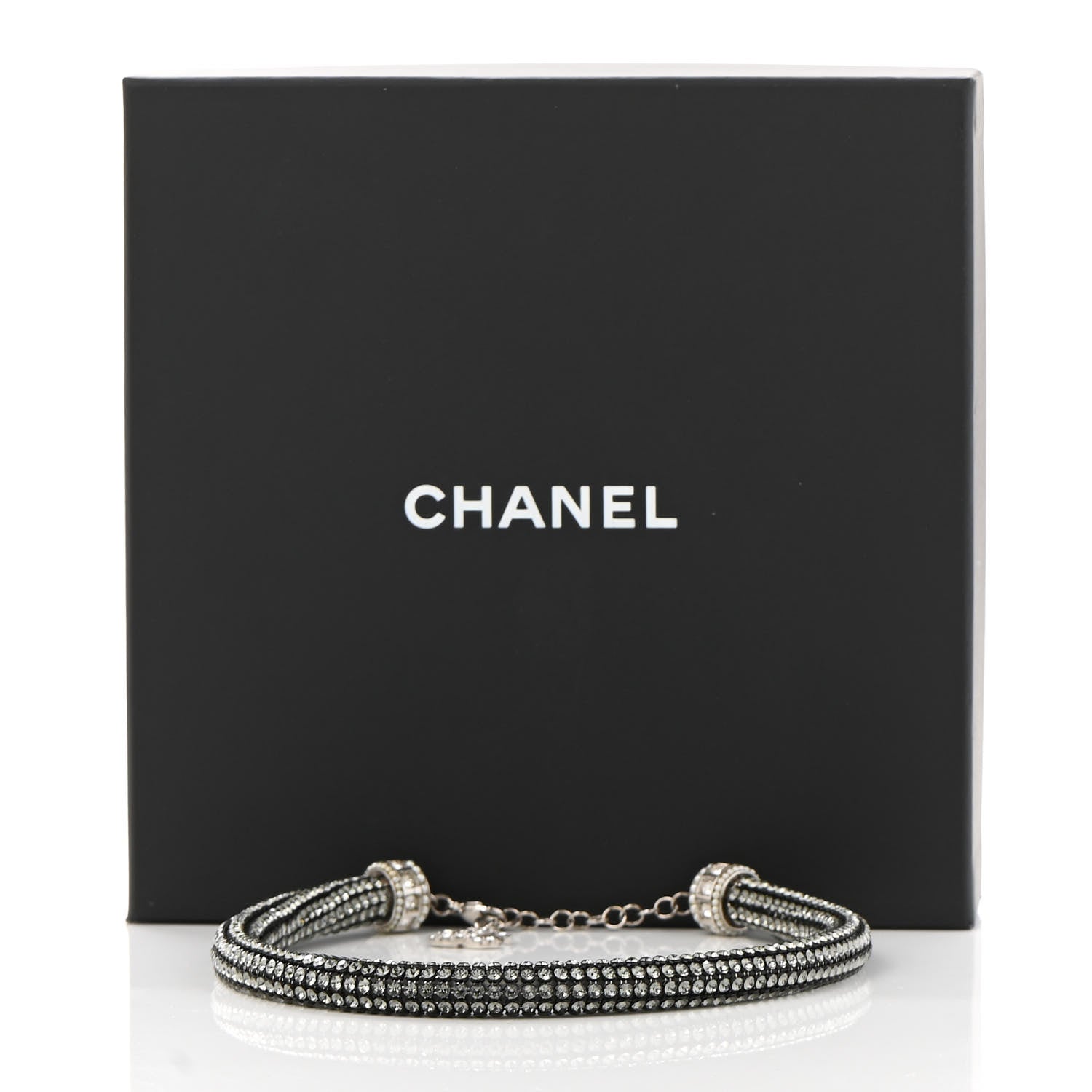 Chanel Crystal CC Logo Choker Necklace Dark Grey 7 of 7