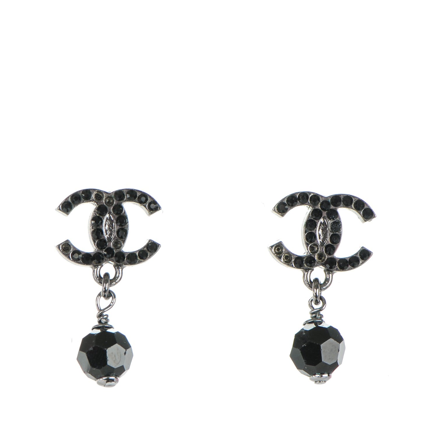 Crystal Bead CC Drop Earrings Black