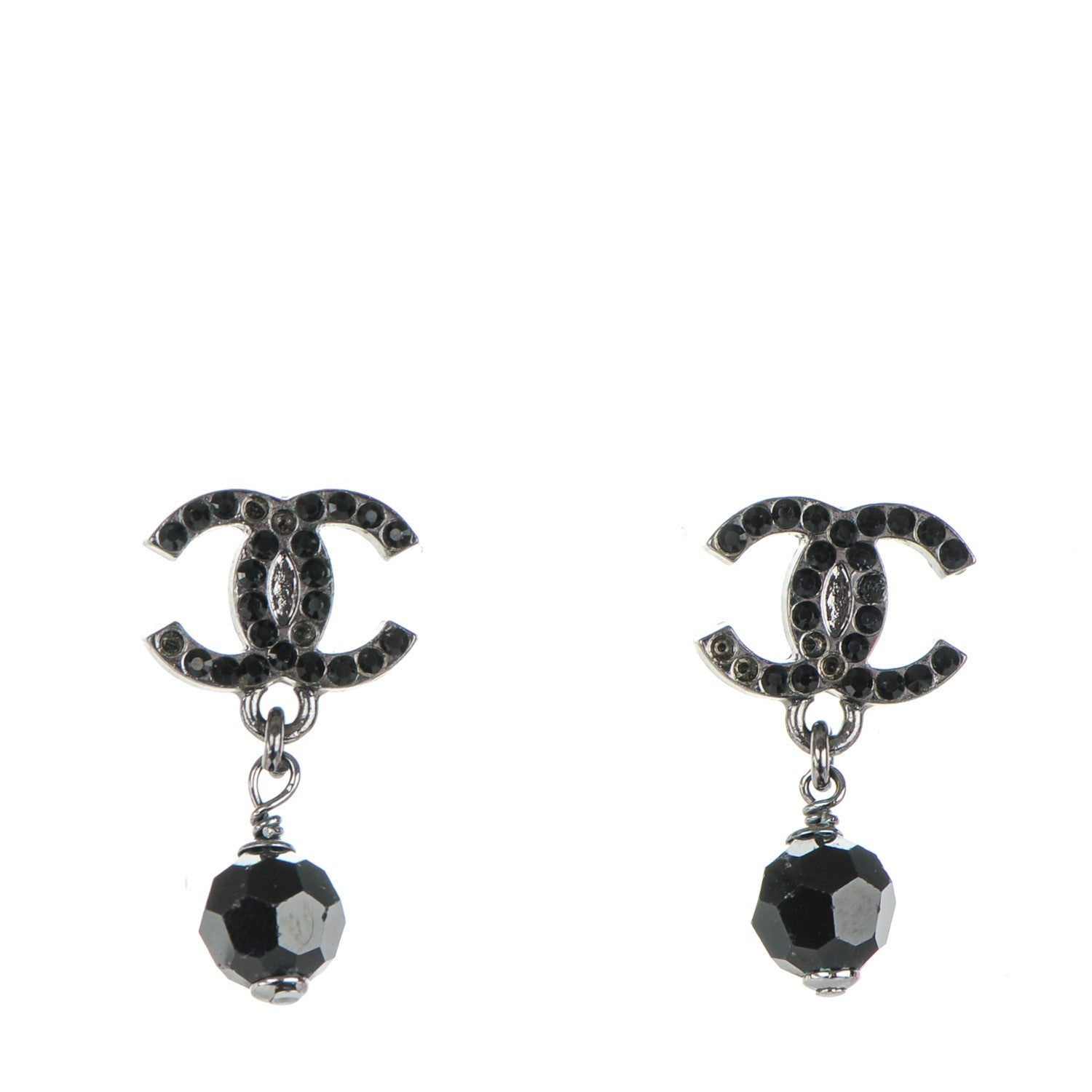 Chanel Crystal Bead CC Drop Earrings Black 1 of 8