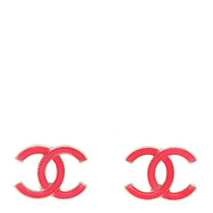 Chanel Metal Enamel CC Earrings Hot Pink 1 of 5